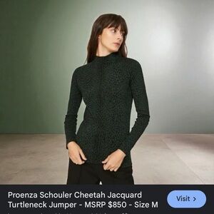 Proenza Schouler Green Cheetah Jacquard Turtleneck Sweater